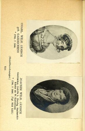 Charl. Wilh. Jänisch geb. Gaedechens * 1792, + 1866. Joachim Wilh. Jänisch Grobbäcker, Gehilfe b. Hambg. Stadtarchiv Küster an St. Katharinen * 1789, + 1866.