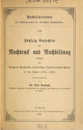 Fünfzig Gutachten über Nachdruck und Nachbildung