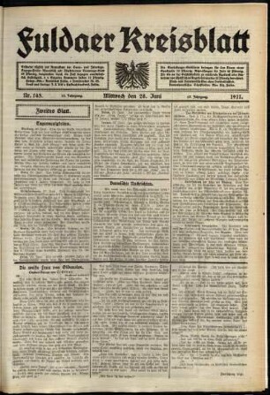 Zweite Ausgabe vom Mittwoch, den 28. Juni 1911.