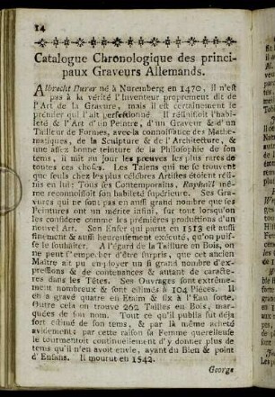 Catalogue Chronologique des principaux Graveurs Allemands.
