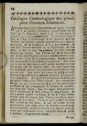 Catalogue Chronologique des principaux Graveurs Allemands.