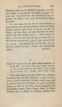 631-637 [Rezension] Keil, Carl Friedrich, Biblischer Commentar über die zwölf kleinen Propheten