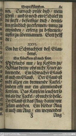 XXVI. Von der Schwachheit deß Glaubens