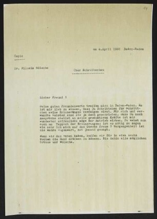 Brief von Gerhart Hauptmann an Wilhelm Bölsche
