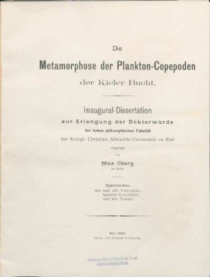 Die Metamorphose der Plankton-Copepoden der Kieler Bucht
