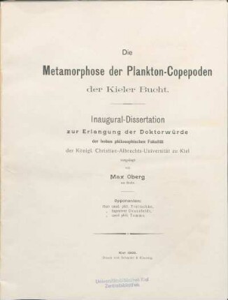 Die Metamorphose der Plankton-Copepoden der Kieler Bucht