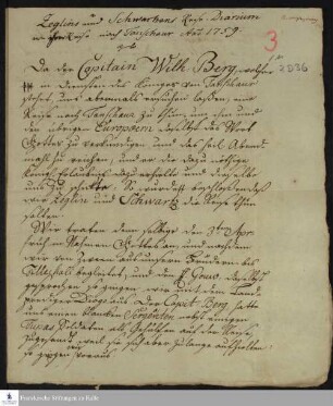 Reisetagebuch von Daniel Zeglin und Christian Friedrich Schwartz.