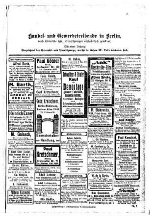 Handel- und Gewerbetreibende in Berlin, nach Erwerbs= bezw. Berufszweigen alphabetisch geordnet