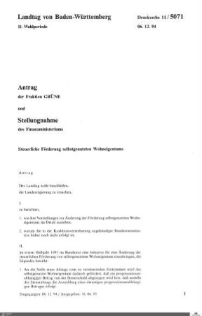 Antrag der Grünen: Förderung selbstgenutzten Wohneigentums
