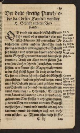 Das dritt streitig Punct ... von der H. Schrifft rechtem Verstandt.