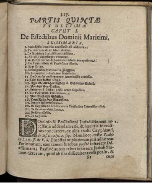 Partis Quintae Caput I. - VI.