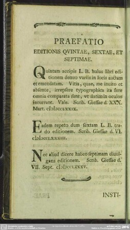 Praefatio Editionis Quintae, Sextae, Et Septimae