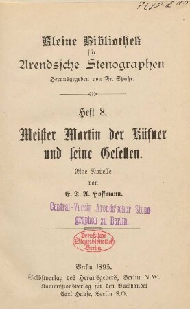 Meister Martin der Küfner und seine Gesellen : eine Novelle