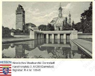 Darmstadt, Mathildenhöhe / Blick auf russische Kapelle und Hochzeitsturm