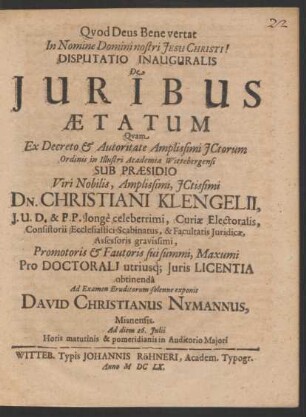 Disputatio Inauguralis De Iuribus Aetatum