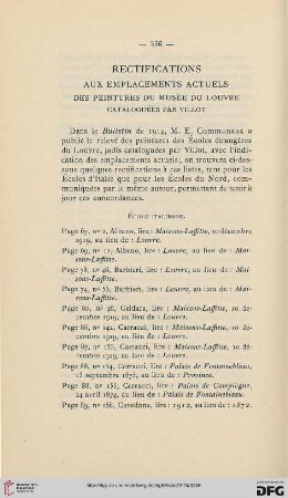 Rectifications aux emplacements actuels des peintures du Musée du Louvre cataloguées par Villot