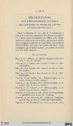 Rectifications aux emplacements actuels des peintures du Musée du Louvre cataloguées par Villot