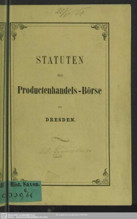 Statuten der Productenhandels-Börse zu Dresden