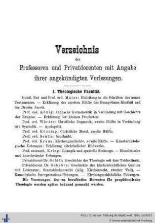 Verzeichnis der Professoren und Privatdozenten
