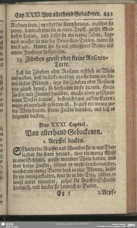 Das XXXI. Capitel, Von allerhand Gebackenen
