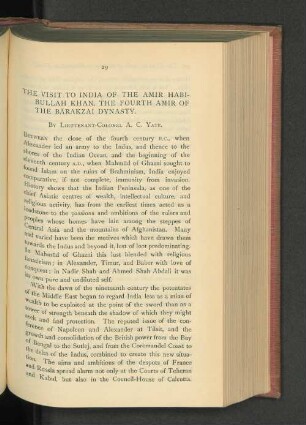 The Visit to India of the Amir Habibullah Khan, the Fourth Amir of the Barakzai Dynasry.