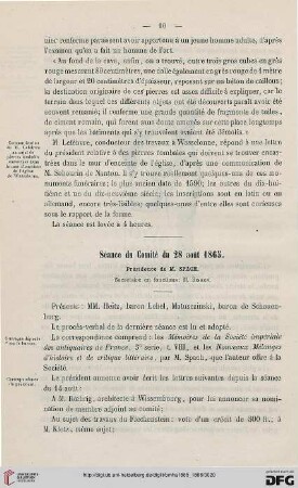 Séance du Comité du 28 août 1865