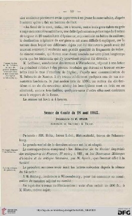 Séance du Comité du 28 août 1865