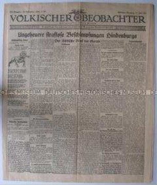 NS-Tageszeitung "Völkischer Beobachter" u.a. gegen die "Beschimpfung" von Hindenburg durch die Linkspresse