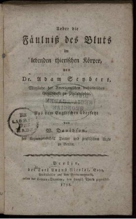 Ueber die Fäulniß des Blutes im lebenden thierischen Körper