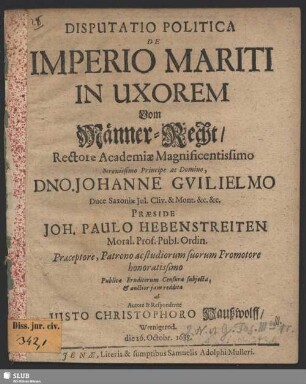 Disputatio Politica De Imperio Mariti In Uxorem