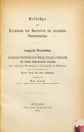 Beiträge zur Kenntniss der Bacterien im normalen Darmtractus
