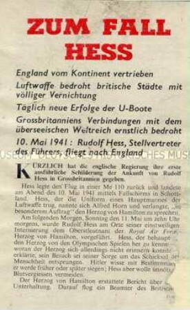 Abwurf-Flugschrift der Alliierten zum England-Flug von Hess, verbunden mit der Ablehnung eines Separatfriedens