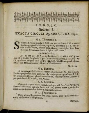 Sectio I. Exacta Circuli Quadratura. Fig. I.