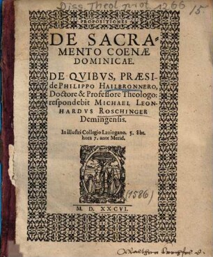 De Sacramento Coenae Dominicae