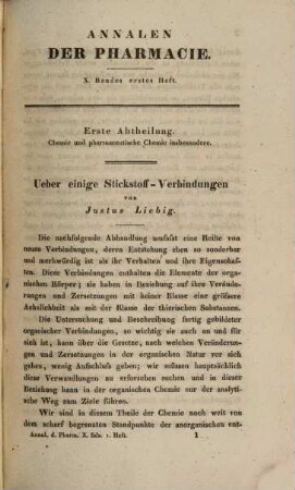 Annalen der Pharmacie, 10. 1834