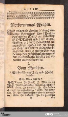 [I. Theil.] Vorbereitungs-Fragen.