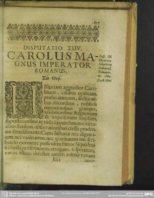 Disputatio XXIV. Carolus Magnus Imperator Romanus