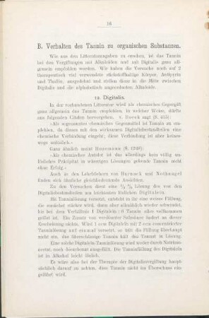 B. Verhalten des Tannin zu organischen Substanzen.
