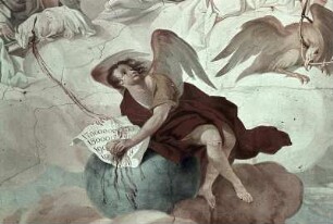 Die Erfüllung der Zeit: Christus als Erlöser im Triumphwagen umgeben von allegorischen Figuren