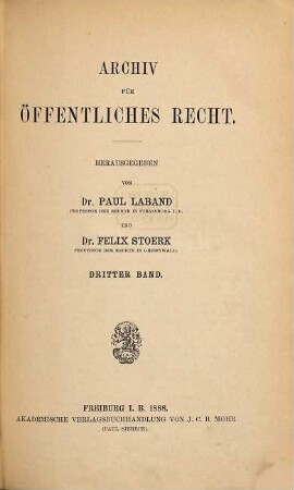 Archiv für öffentliches Recht. 3. 1888