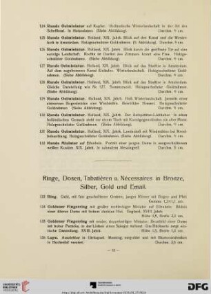 Ringe, Dosen, Tabatièren u. Nècessaires in Bronze, Silber, Gold und Email (Nr. 133-230)