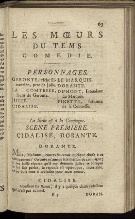 Les Moeurs Du Tems Comedie.