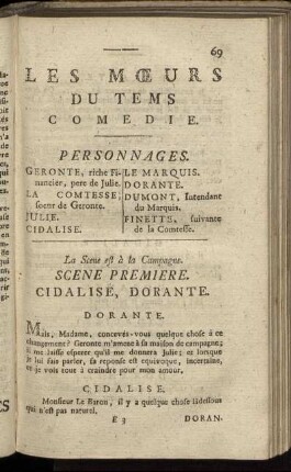Les Moeurs Du Tems Comedie.