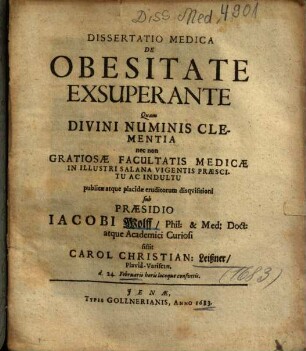 Dissertatio Medica De Obesitate Exsuperante