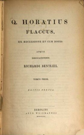 Q. Horatius Flaccus : ex recensione et cum notis, 1