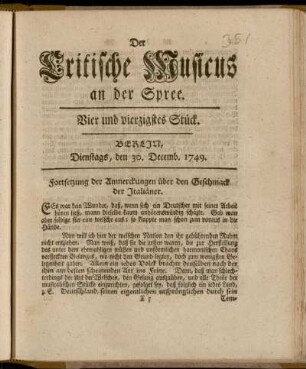 Vier und vierzigstes Stück. Berlin, Dienstags, den 30. Decemb. 1749.