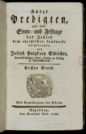1: Kurze Predigten auf alle Sonn- und Festtage des Jahres dem christlichen Landvolke vorgetragen. Erster Band