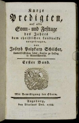 1: Kurze Predigten auf alle Sonn- und Festtage des Jahres dem christlichen Landvolke vorgetragen. Erster Band