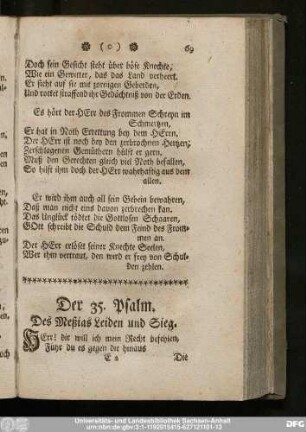 Der 35. Psalm. Des Meßias Leiden und Sieg.
