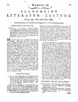 Schwäbisches Magazin zur Beförderung der Aufklärung. Bd. 1, St. 1. Hrsg. von J. Kern. Ulm: Wohler 1786